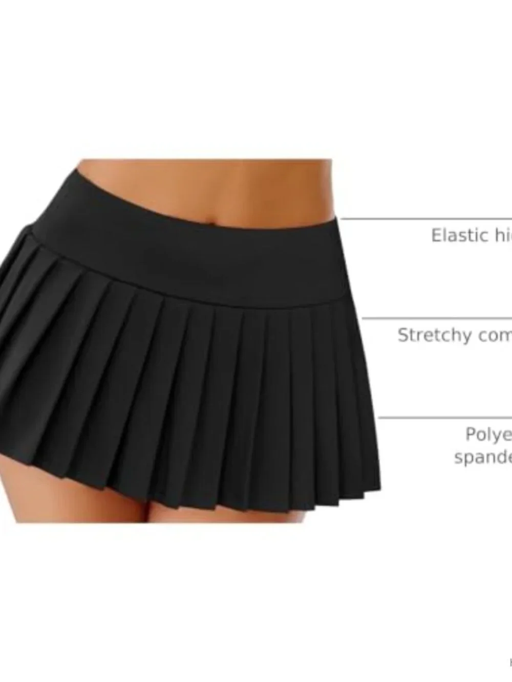 Pleated Mini Skirt Women Casual Elastic High Waist Stretchy 93% Polyester 7%